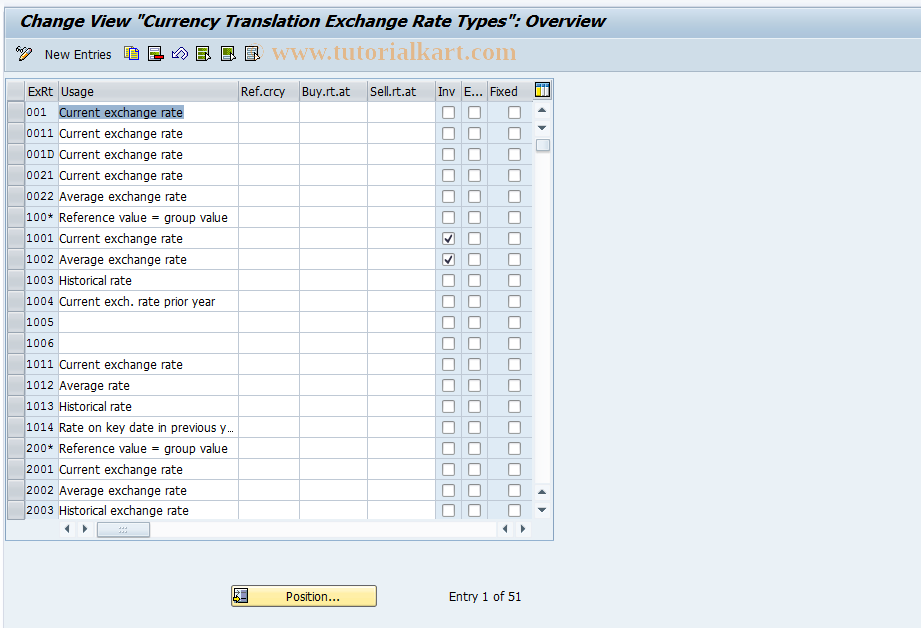 SAP TCode GCW8 - Exchange Rate Types