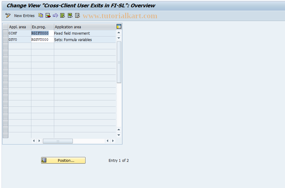 SAP TCode GCX1 - FI-SL: Client-independent user exits