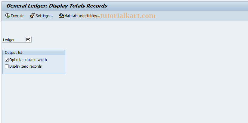SAP TCode GD12 - Flex.G/L: Totals Record Display