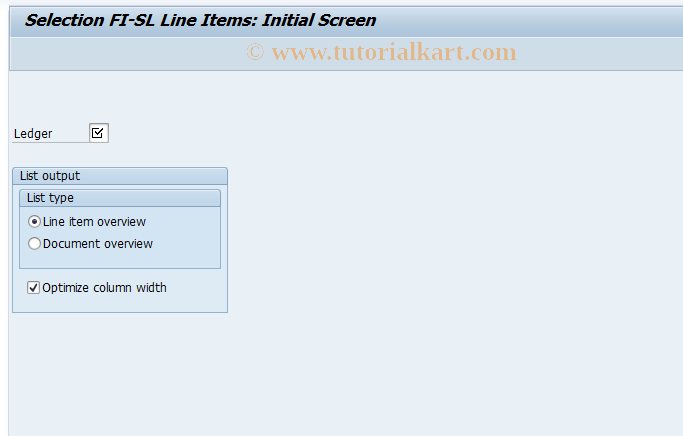SAP TCode GD20 - Start Selectin FI-SL Line Items
