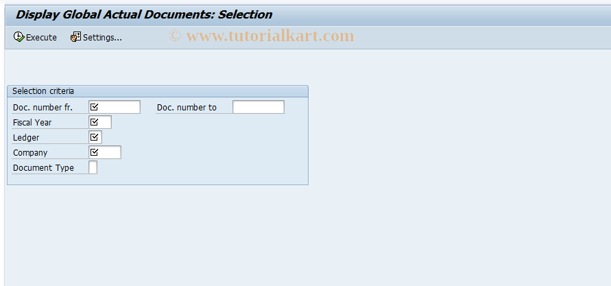 SAP TCode GD33 - FI-SL: Global Actual Document  Display