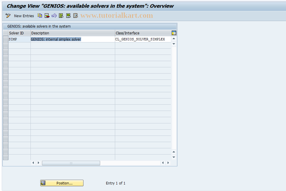 SAP TCode GENIOS_SOLVER - GENIOS: Solver customizing