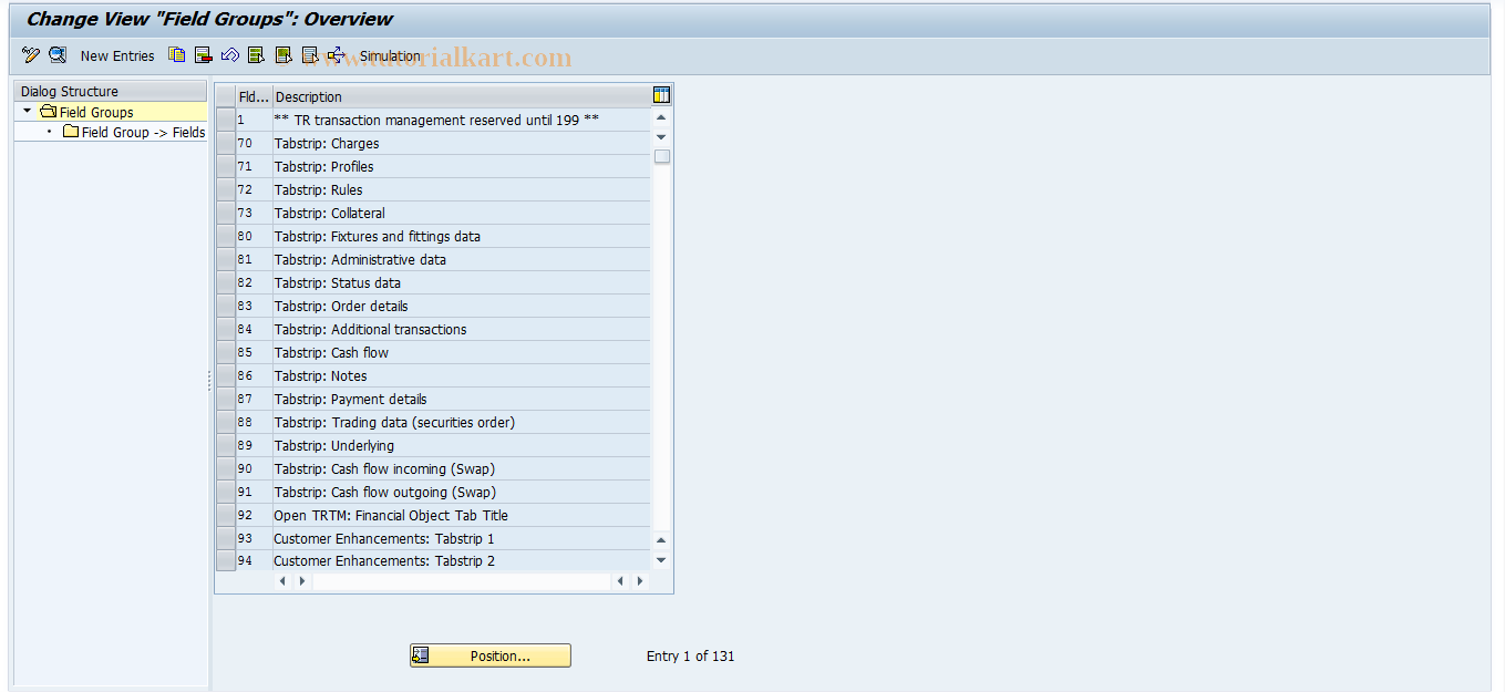 SAP TCode GFTR_C0002 - TR-TM: Define Field Groups