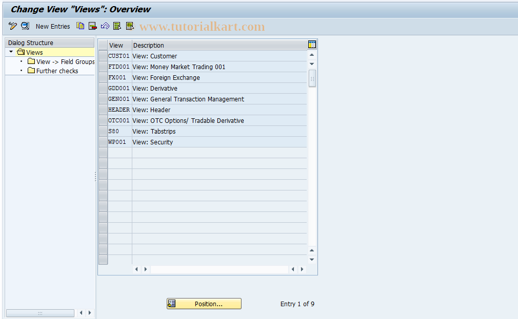 SAP TCode GFTR_C0003 - FTTR: Views