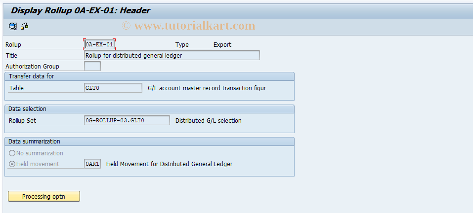 SAP TCode GL23 - Display rollup