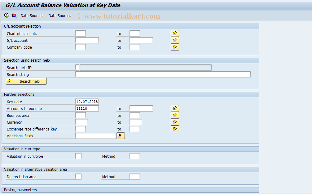 SAP TCode GLBW - Foreign Currency Valuation:G/L Assts