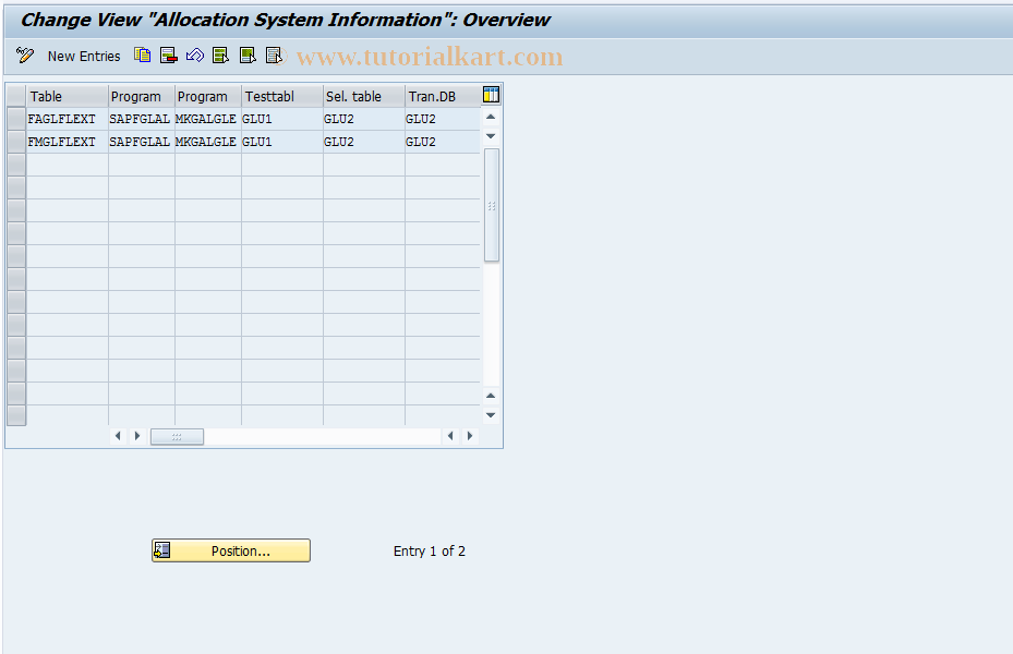 SAP TCode GLGCA5 - Flexible G/L: Table information