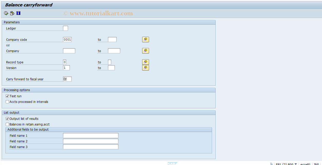 SAP TCode GLGVTR - Flexible G/L: Balance carry forward