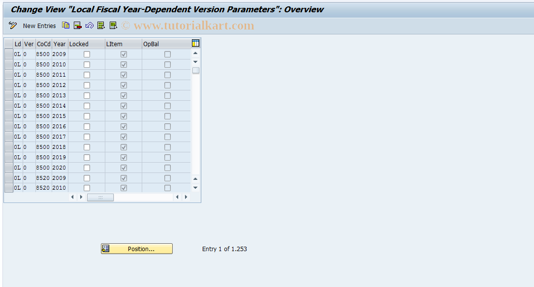 SAP TCode GLP2 - Flexible GL: Versions