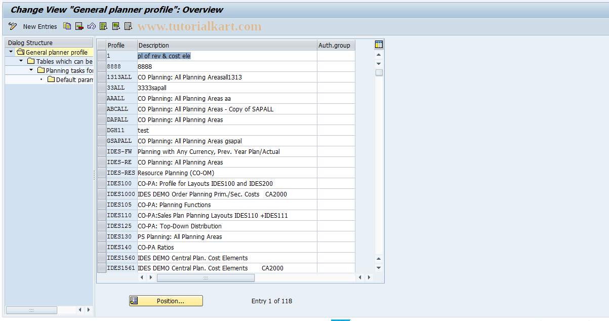 SAP TCode GLPLADM - FI-SL: Planner Profile Maintenance