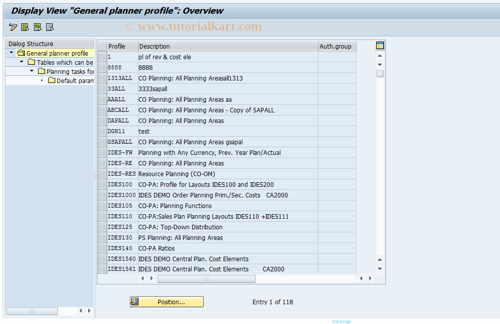 SAP TCode GLPLANZ - FI-SL: Display Profile Maintenance