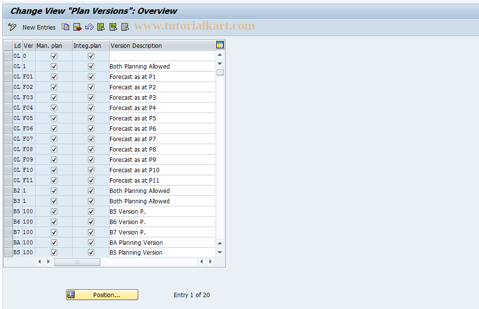 SAP TCode GLPV - Flexible GL: Versions