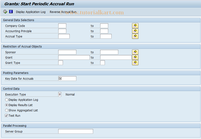 SAP TCode GMAACT - Calculate and Post Accruals