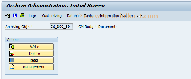 SAP TCode GMAR_DOC_BD - Archiving Budget Documents