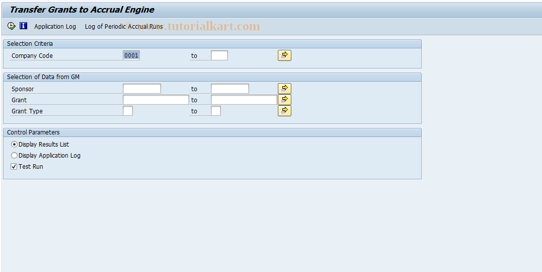 SAP TCode GMATRANSFER - Transfer Grants to Accrual Engine