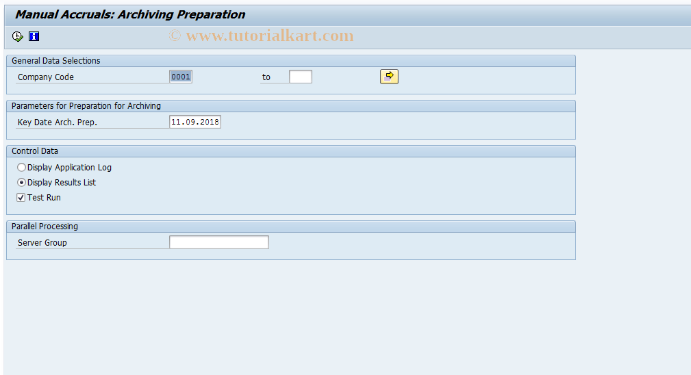 SAP TCode GMA_ACEARCHPREP - Preparation of the Archiving Run