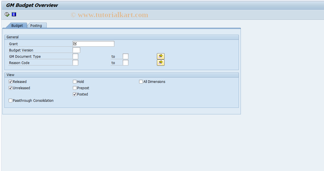 SAP TCode GMBDGTOVIEW - GM Budget Overview