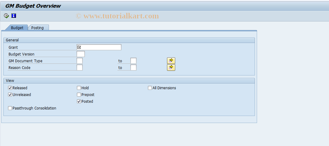 SAP TCode GMBDGTOVIEWD - GM Budget Overview Direct