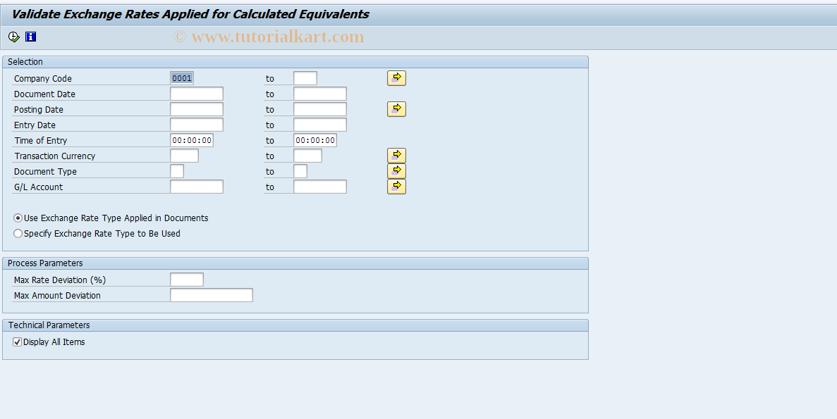 SAP TCode GMCA_CHK_DOCRATE - Validate ExRates Application for Calc.Equiv