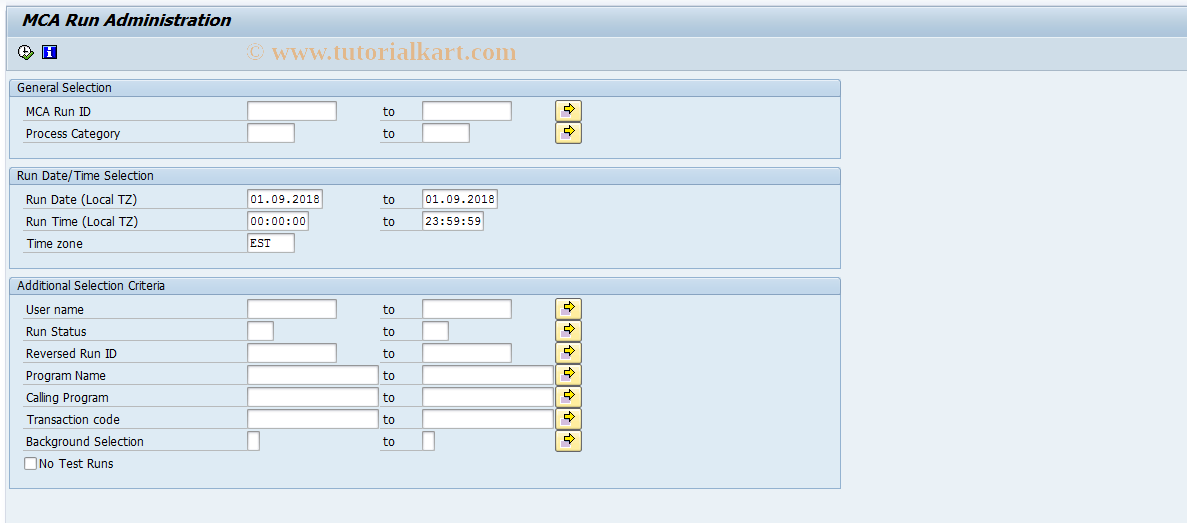 SAP TCode GMCA_RUNADM - MCA Run Administration