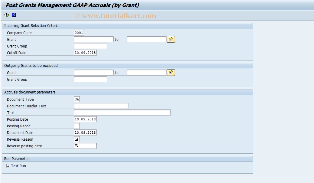 SAP TCode GMGAAPPOST - Post Grants Manangement GAAP Accrual