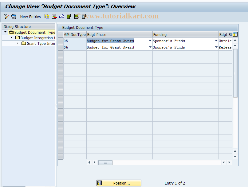 SAP TCode GM_BDGT_DOC_TYPE - Budget Document Types