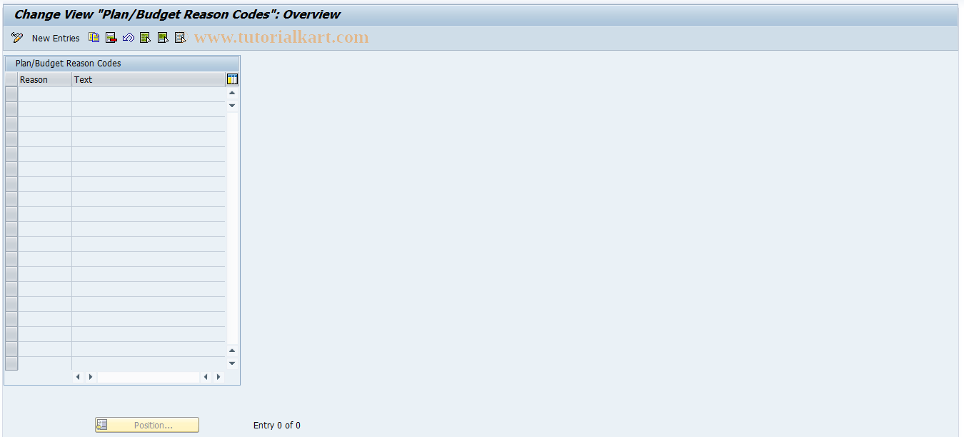 SAP TCode GM_BDGT_REASON_CODES - Plan/Budget Reason Codes