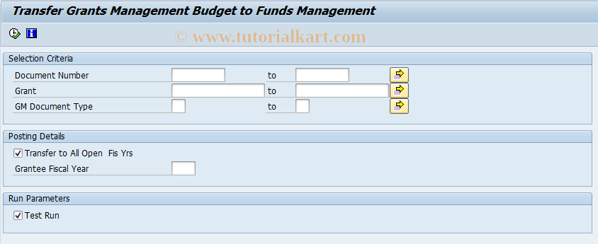 SAP TCode GM_BDGT_TRANSFER_FM - Budget Transfer to Funds Management