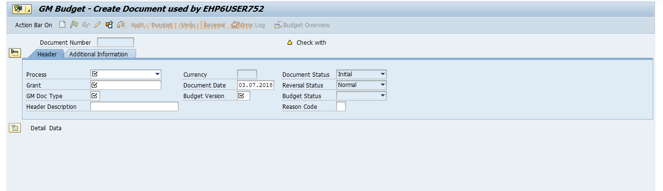 SAP TCode GM_CREATE_BUDGET - Create GM Budget Entry Document