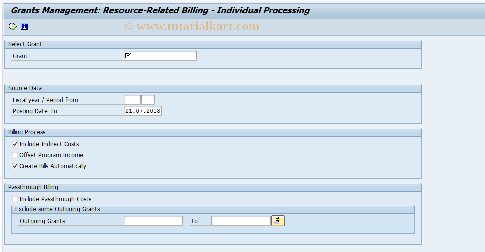 SAP TCode GM_RRB_IND - GM Billing (Single Processing)
