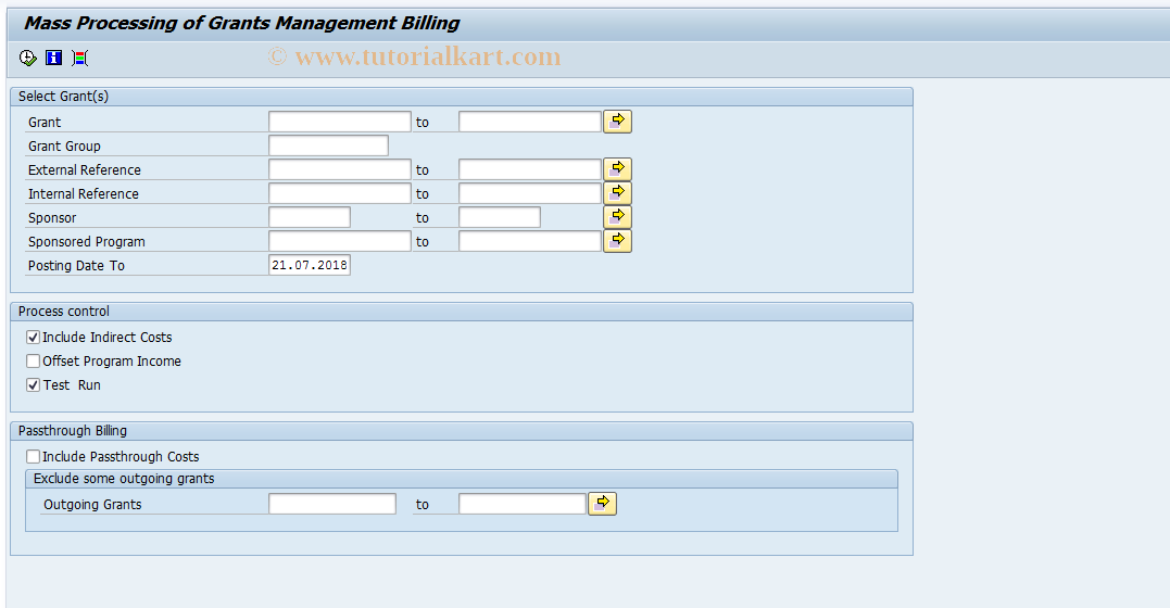 SAP TCode GM_RRB_MASS - GM Billing (Mass Processing)