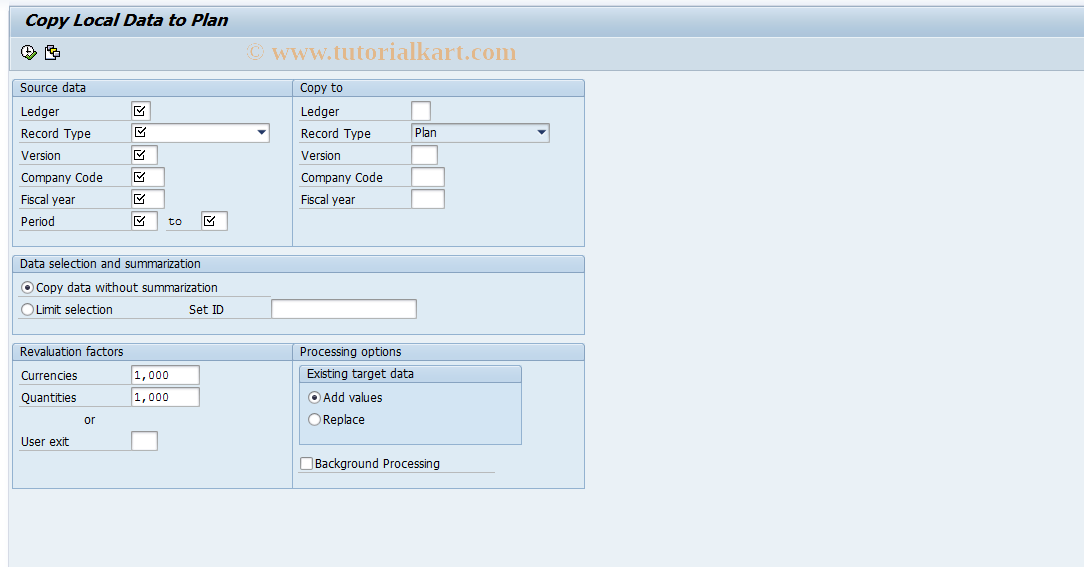 SAP TCode GP52 - Local Source Data to Plan