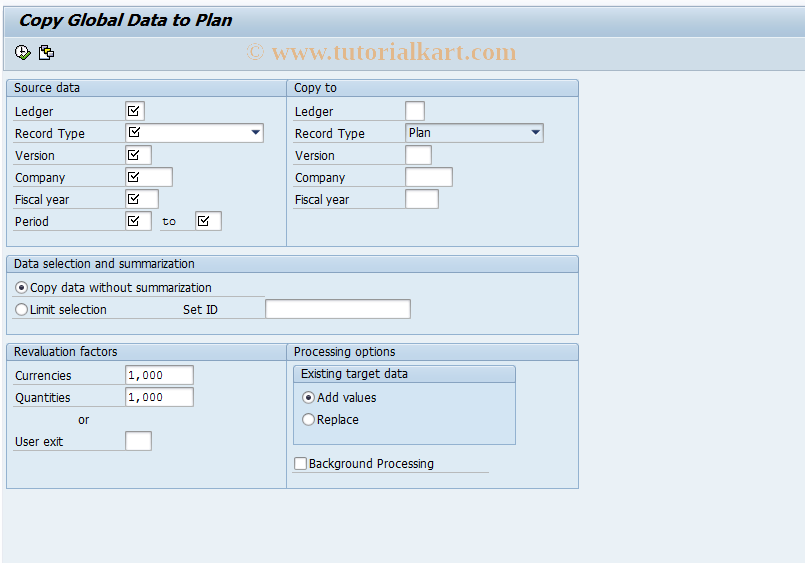 SAP TCode GP62 - Global Source Data to Plan