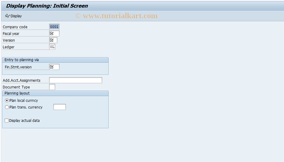 SAP TCode GP83 - Flexible G/L: Display plan values