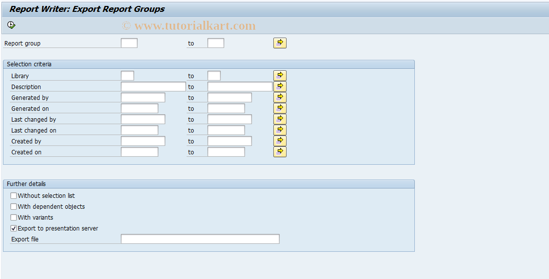 SAP TCode GR57 - Export report groups
