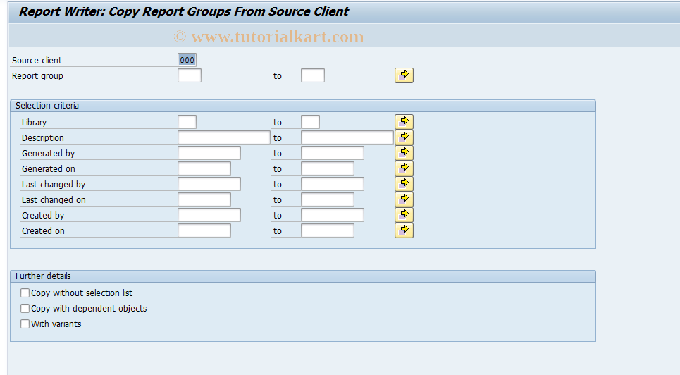 SAP TCode GR59 - Copy report groups from client