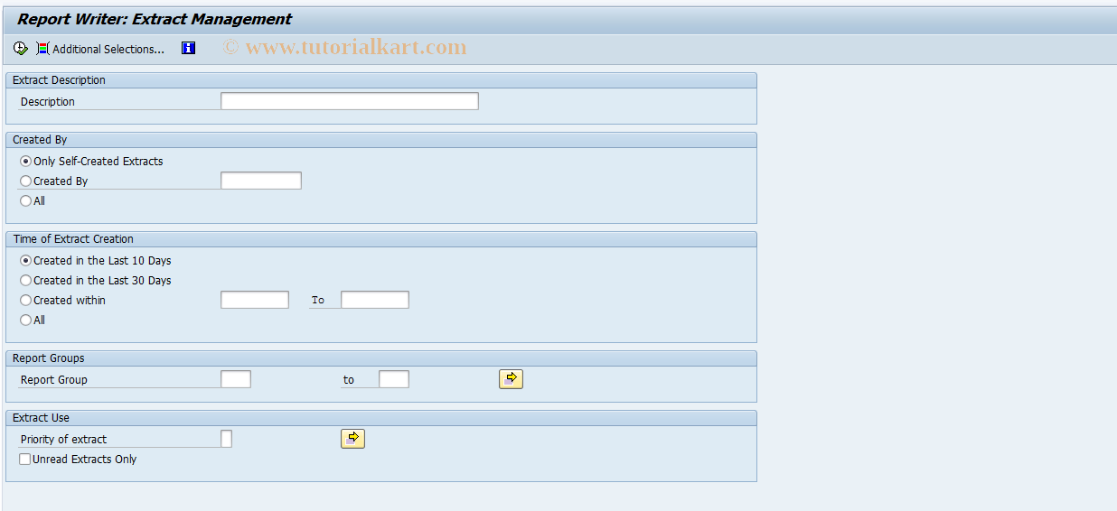 SAP TCode GRE0 - Report Writer: Extract Management