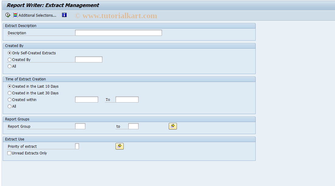 SAP TCode GRE1 - Report Writer: Display Extracts