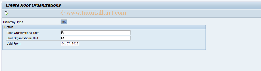SAP TCode GRFN_CREATE_ROOT - Create Root Organizations