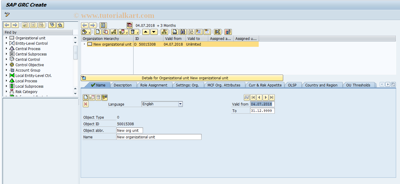 SAP TCode GRFN_STR_CREATE - Create Process Control