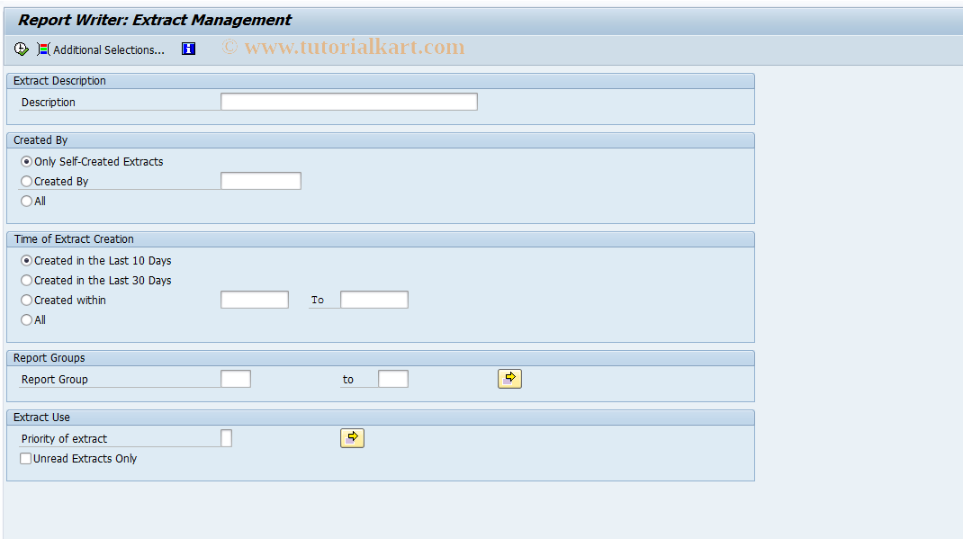 SAP TCode GRP7 - Report Writer: Validity of Extracts