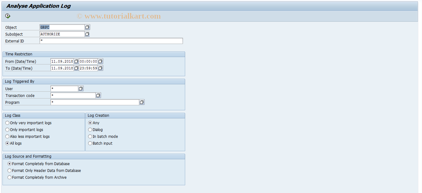 SAP TCode GRPC_LOG_AUTH - Process Controls Authorization Log