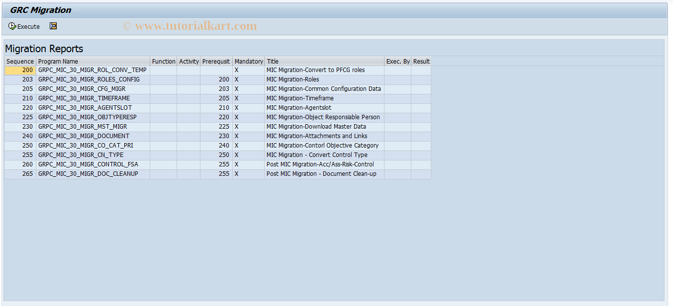 SAP TCode GRPC_MIC_MIGRATE - GRC Migration