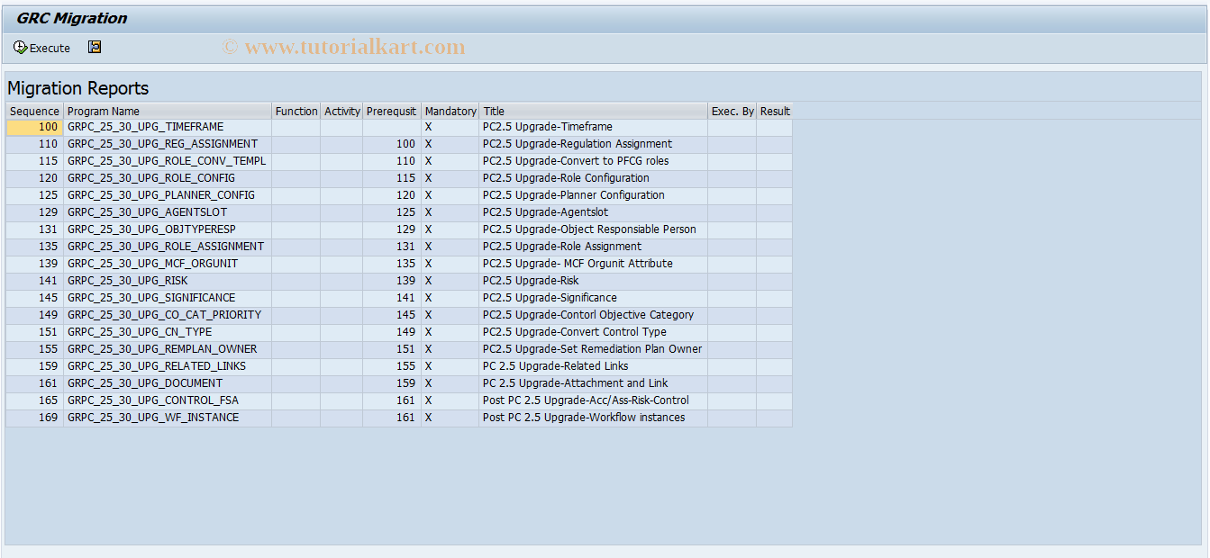 SAP TCode GRPC_PC25_MIGRATE - GRC Migration