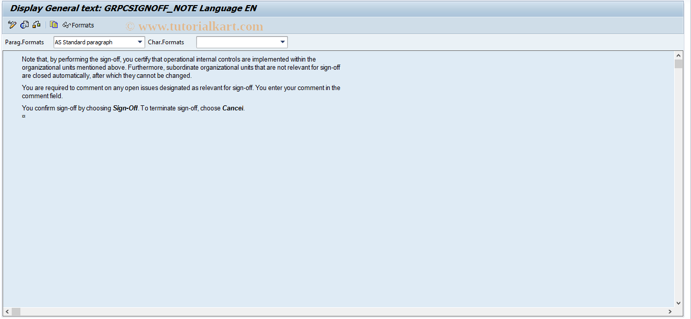 SAP TCode GRPC_SIGNOFF_NOTE - Maintain Note for Sign-Off