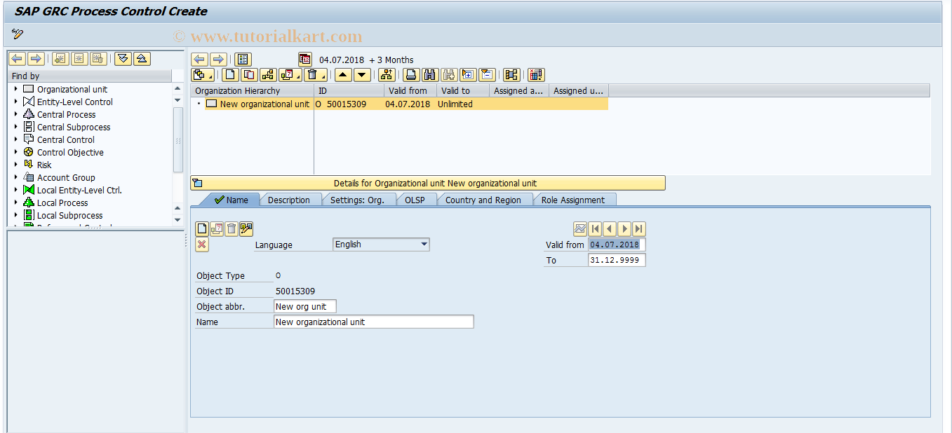 SAP TCode GRPC_STR_CREATE - Create Process Control