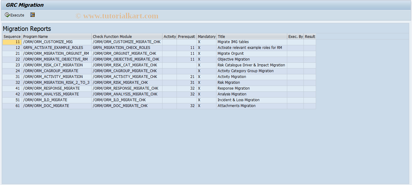 SAP TCode GRRM_RM20_MIGRATE - GRC RM 2.0 Migration