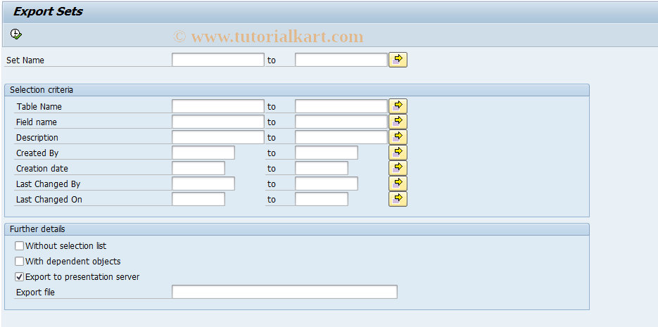 SAP TCode GS07 - Exports sets