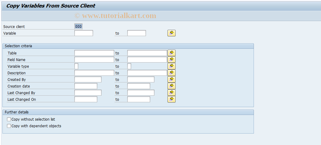 SAP TCode GS19 - Copy variables from client