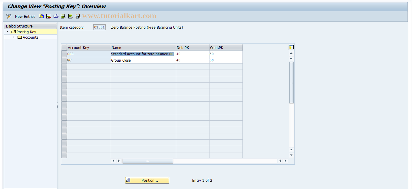 SAP TCode GSP_KD1 - Maintain acct deter: 0 balance